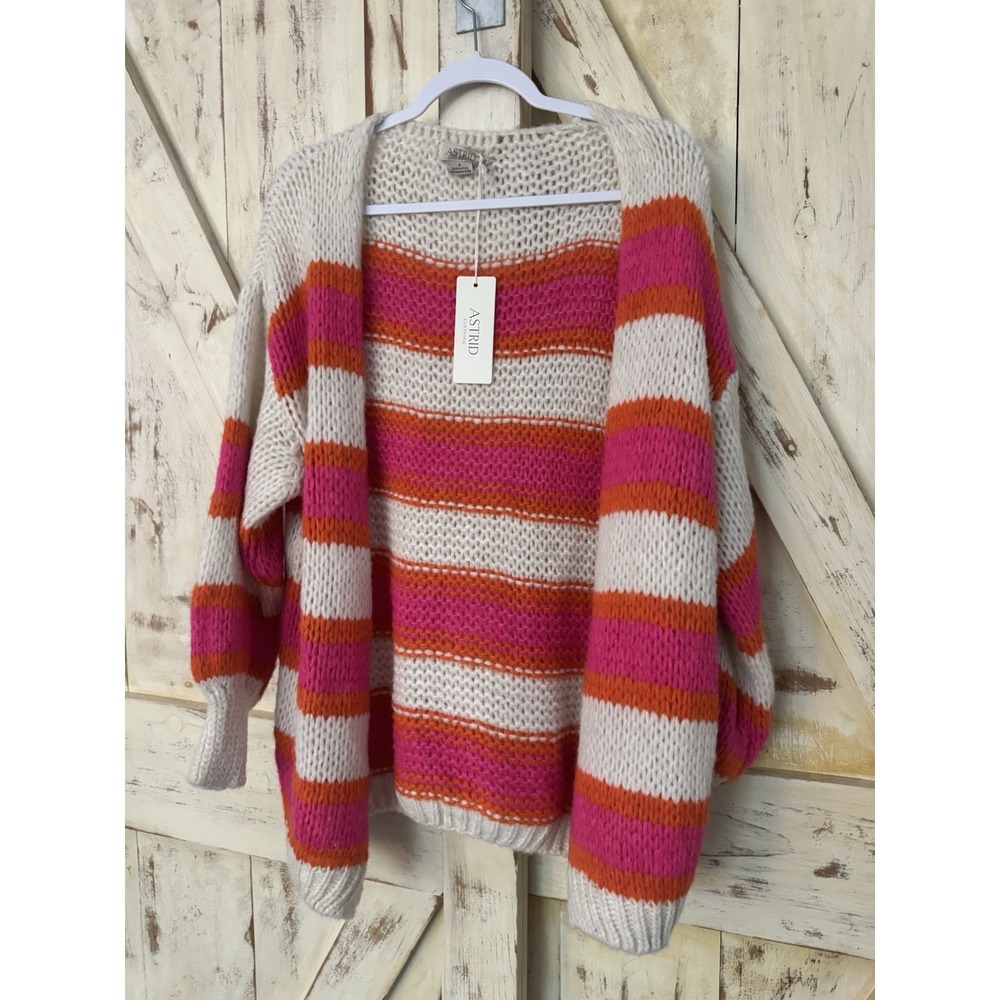 Astrid Cardigan Open Front Crochet Granny Size Small Orange Pink Multi Striped‎